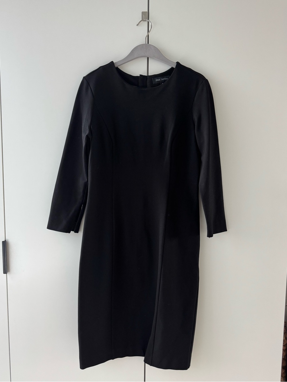 Pink Tartan Black Stretchy Dress with Back & Sleeve zipper details - Size M